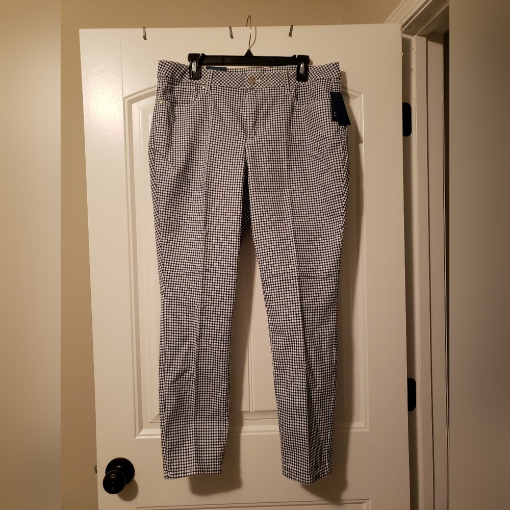 Crown & Ivy Blue & White Plaid Gingham High Rise Skinny Pants Women's 14 NWT